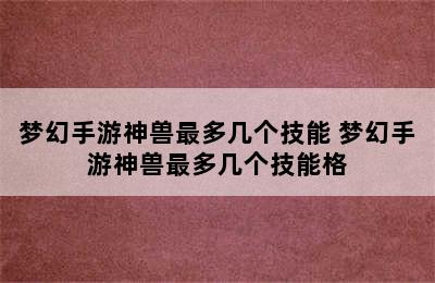 梦幻手游神兽最多几个技能 梦幻手游神兽最多几个技能格